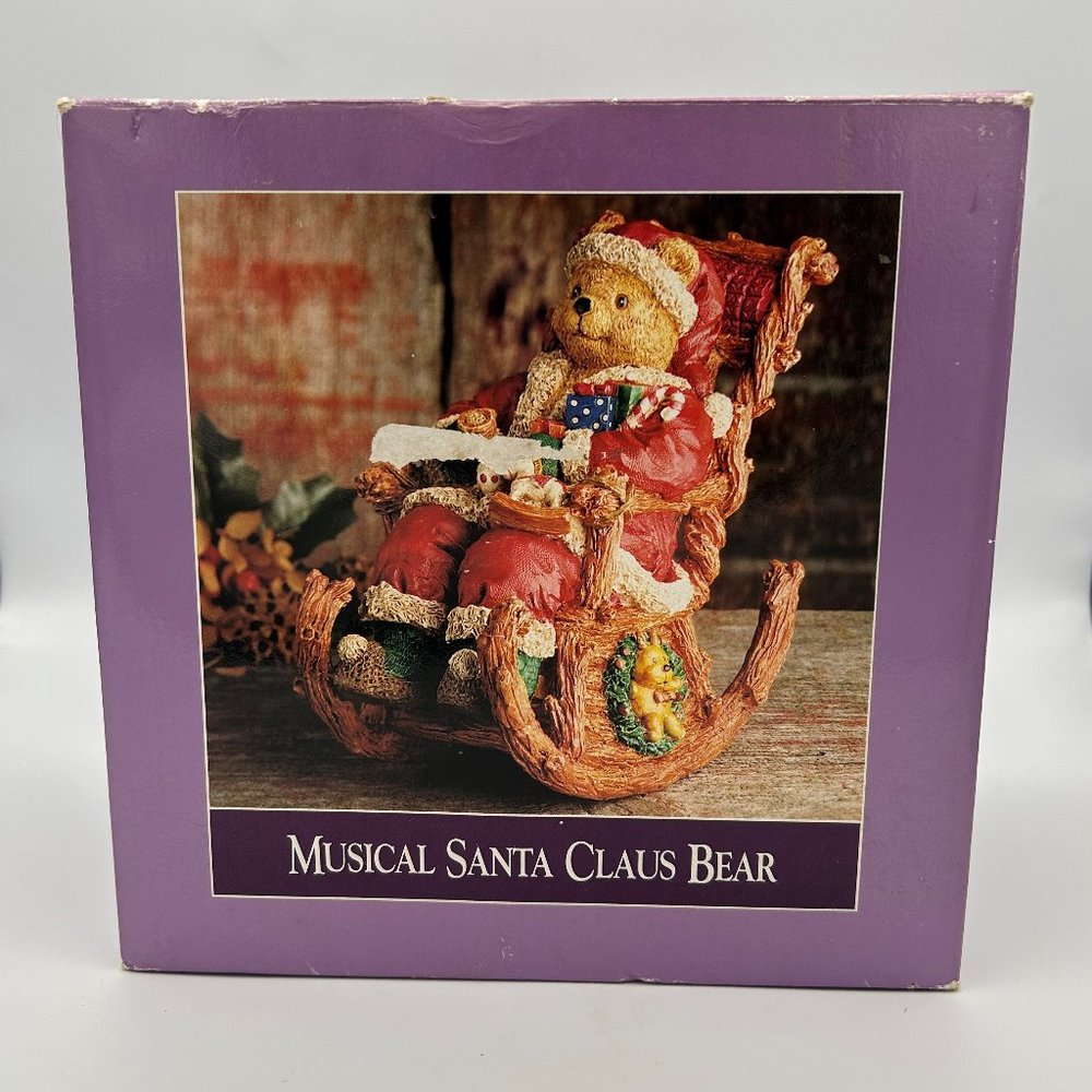 Classic Treasures Musical Santa Claus Bear on Rocking Chair Wind-Up Music Plays